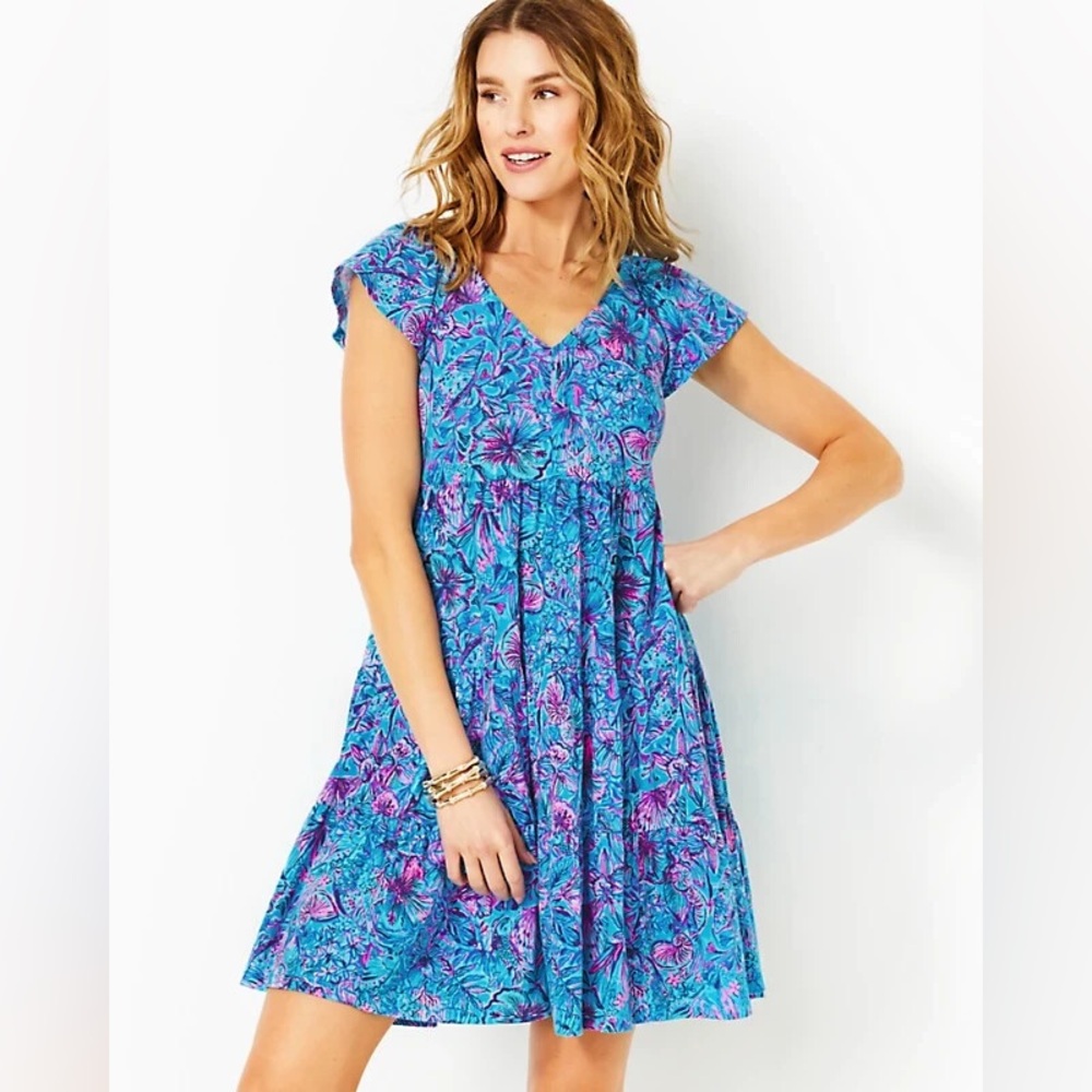 NWT Lilly Pulitzer Kawai Swing Dress Tiered Breakwater Blue Shells and Bells